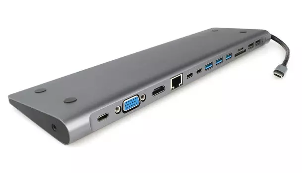 Концентратор Cablexpert, 2xUSB 2.0, 3xUSB 3.0, 2xUSB-C, серый + HDMI, VGA, RJ-45, стерео-аудио (A-CM-COMBO9-01)