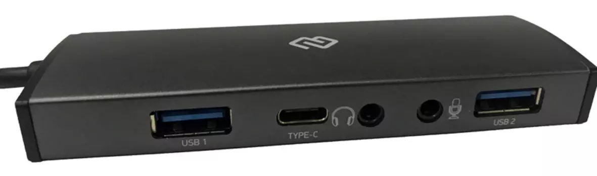 Концентратор Digma HUB-2U3.0СAU-UC-G, 2xUSB 3.0, 1xUSB-C, серый + Audio Out, Mic