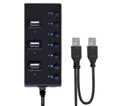 Концентратор Ginzzu GR-487UAB, 7xUSB 2.0, блок питания, черный