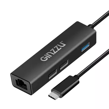 Концентратор Ginzzu GR-762UB, 2xUSB 2.0, 1xUSB 3.0, черный + (Ethernet RJ45) (GR-762UB)