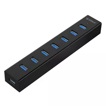 Концентратор Orico H7013-U3-АD, 7xUSB 3.0, Блок питания, черный (ORICO H7013-U3-AD-BK)