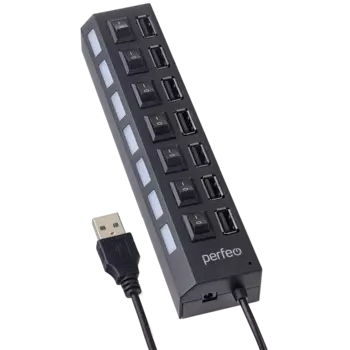Концентратор Perfeo PF-H033 Black, 7xUSB 2.0, черный + Выключатели для каждого разъёма (PF_C3223)