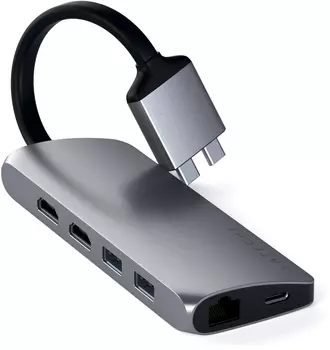 Концентратор Satechi, 2xUSB 3.0, 1xUSB-C, серый + 2xHDMI, RJ-45 (ST-TCDMMAM)