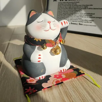 5,3-дюймовая ручная роспись керамическая статуэтка счастливого кота из мультфильма «котенок удачи», украшение для дома, украшение Манеки-нэко, фэншуй
