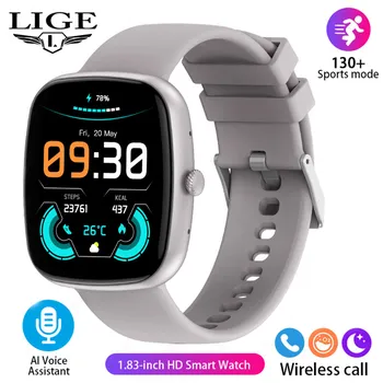LIGE Новые Смарт-часы Bluetooth с вызовом Full Touch Водонепроницаемый Смарт-браслет Мониторинг здоровья Спорт Фитнес Смарт-часы Silicone strap чёрный