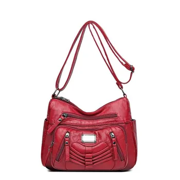 Модная тенденция Four Seasons Soft Leather Multilayer Multi Pockets Car Sewing Multilayer Single Shoulder Crossbody Bag Женская сумка коричневый