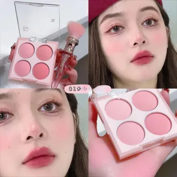 Палитра румян Vibrant Glow Blush - 4-цветные пудры для смешивания с мягким градиентным эффектом - светло-розовые и фиолетовые тона для сияния розовый