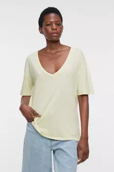 Футболка oversize льняная с V-образным вырезом