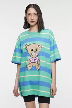 Футболка oversize полосатая с принтом-мультяшкой