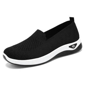 Женские дышащие сетчатые кроссовки Slip-On, легкая и удобная обувь для ходьбы 36 чёрный