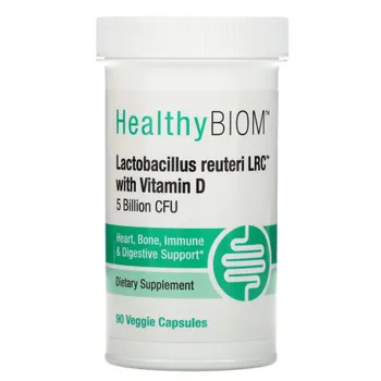 HealthyBiom, Lactobacillus Reuteri LRC с витамином D, 5 млрд КОЕ, 90 растительных капсул