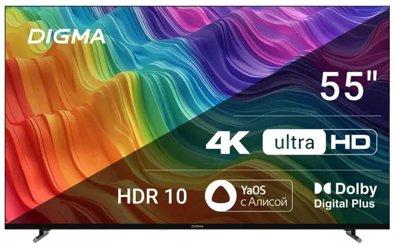 Телевизор LED Digma DM-LED55UBB33 55" Яндекс.ТВ Frameless Metal черный 4K Ultra HD 60Hz DVB-T DVB-T2 DVB-C DVB-S DVB-S2 USB WiFi Smart TV