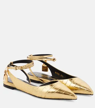 Балетки Padlock с эффектом крокодила Tom Ford, золотой