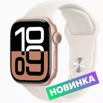 Умные часы Apple Watch Series 10, 46mm, Rose Gold Aluminium Case with Light Blush Sport Band, S/M (MWWT3ZP/A)
