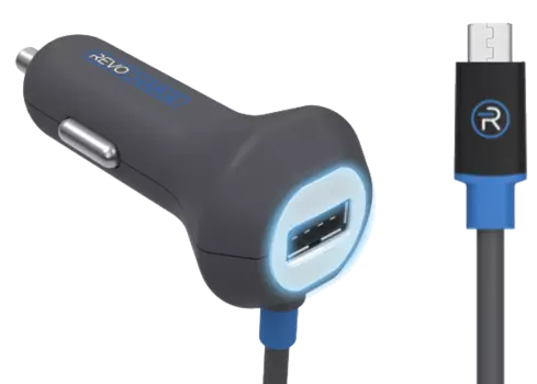 Зарядное устройство автомобильное Revocharge microUSB/USB 3,4, серое