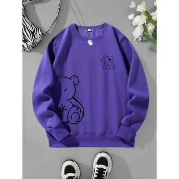 Kawaii OK Teddy bear Printing Толстовки для женщин Классические ретро модные толстовки с капюшоном Флисовая теплая повседневная одежда Свободная спортивная одежда S