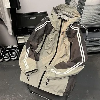 Уличная куртка Techwear Женская ветровка Винтажный анорак Harajuku Oversize на молнии с капюшоном в корейском стиле Отзывы XXXL чёрный