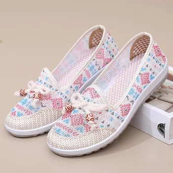 Женские летние туфли One Stirrup с дышащей сеткой, мягкая подошва, вышивка, плоский каблук 40 красный
