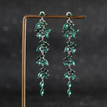 Модные длинные висячие серьги-цепочки с кисточками, подвески, серьги-капли, женские вечерние серьги со стразами и геометрическим листом, висячие серьги, ювелирные изделия белый