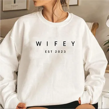 Wifey EST 2023 Толстовка для свадебного душа, подарок на помолвку, толстовки для жениха, свадебные подарки, женские толстовки с рисунком, пуловеры унисекс 2XL