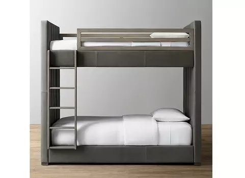 Кровать детская двухъярусная carver leather bunk (idealbeds) серый
