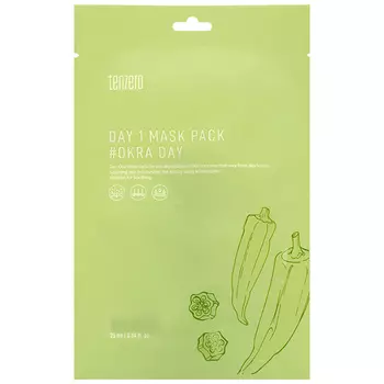 TENZERO Маска для лица тканевая с экстрактом бамии Day 1 Mask Pack # Okra Day