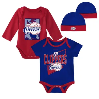 Для новорожденных и младенцев Mitchell & Ness Royal/Red LA Clippers, классические боди из трех предметов из твердой древесины и комплект вязаной шапки с манжетами Unbranded