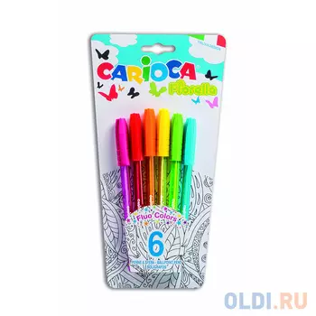 Набор шариковых ручек разноцветных CARIOCA FIORELLA, 6 цв, в блистере с европодвесом