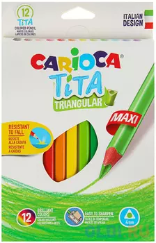 Набор крупных карандашей цветных пластиковых Carioca Tita Maxi 12 цв, в картонной коробке с европод.
