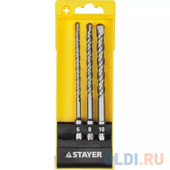 Набор STAYER "MASTER": Буров по бетону, хвостовик "SDS-Plus", в боксе, (d=6,8,10)-160мм, 3шт