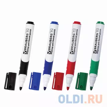 Набор маркеров для доски BRAUBERG 151252 5 мм 4 шт черный красный синий зеленый