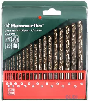 Набор кобальтовых сверл HAMMER Flex 202-907 DR набор No7 1,0-10мм металл, 19шт.