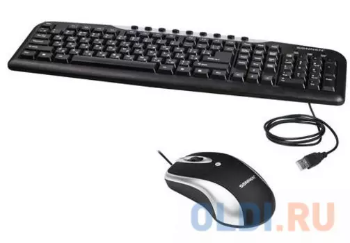 Набор проводной SONNEN KB-S110, USB, клавиатура 116 клавиш, мышь 3 кнопки, 1000 dpi, черный/серебристый, 511284