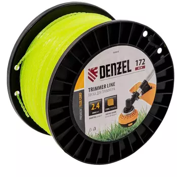 Леска для триммера Denzel FLEX CORD 96804, зубчатый квадрат, 2,4мм х 172м, на DIN катушке