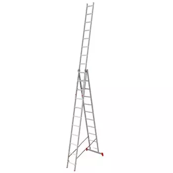 Лестница Pro Startul ST9942-11, алюминиевая, 3-х секционная, 275/709/290 см, ступени 3х11, 16,6 кг