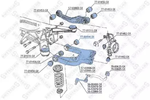 сайлентблок зад.рычага!\ Audi 80/A6 Quattro 91>/100 Quattro <90 77-00934-SX STELLOX