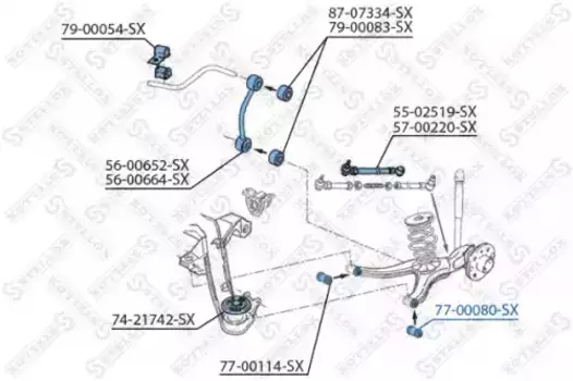 сайлентблок задн. рычага!\ Opel Vectra 2.0-2.5 88-95/Omega 86> 77-00080-SX STELLOX