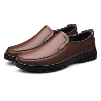 Fashion Summer New Men Shoes Genuine Leather Light Colour Loafers Men Breathable All-match Flats Man Casual Slip on Driving Shoes Men 37 чёрный