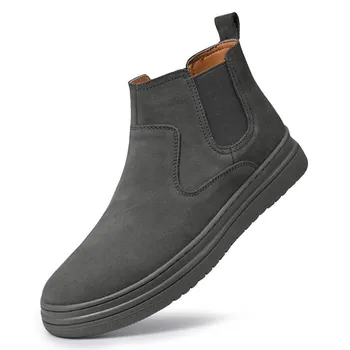 Fashion Suede Leather Dress Shoes men All-match Men Ankle Boots Formal Business Casual Man cotton Shoes Classic Men Chelsea Boots 38 бежевый