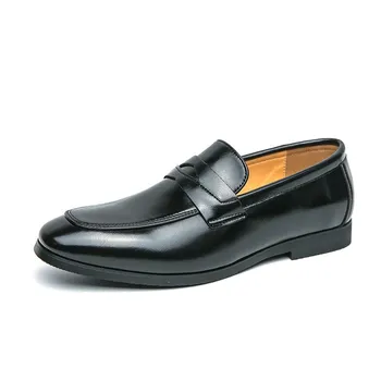Fashion Leisure business men s leather shoes comfort Slip on loafer Minimalist and versatile styles Wedding Party Office Walking Shoes 38 коричневый