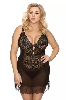 Сорочка и стринги Gorgeous+ Vela, черные, размер 3XL/4XL