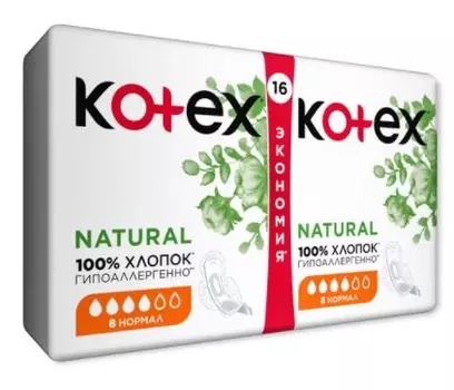 Kotex Natural Нормал, прокладки, 16 шт.