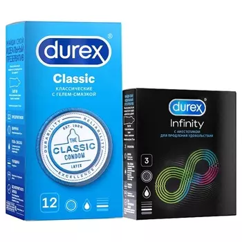Durex презервативы classic, 12 шт + с анестетиком infinity, 3 шт.