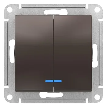 Выключатель Schneider Electric ATN000653 AtlasDesign, 2-клавишный, с подсветкой, сх.5а, 10АХ, механизм, мокко