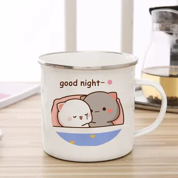Новая эмалированная чашка для кофе, чая, персика и кота Гомы, милая чашка для завтрака с животными, десертом, молоком, водой, подарок для пары, оригинальные чашки для завтрака 360ml