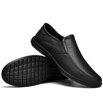 Fashion Leather Men Shoes Leisure Walk Flats Casual Slip on Formal Loafers Men Moccasins Minimalist Male Driving Shoes Sneakers Handmade 38 коричневый