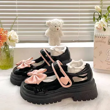 New Fashion Oxford Shoes for Women Buckle Women s Pumps Mary Jane Round Toe Solid Butterfly Knot Platform Casual Ladies Shoes 35 бежевый