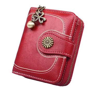 Wonder Pocket Solid Wallet Women Retro Color Shamrock Короткий кошелек-клатч с несколькими подвесками и слотами вино красного