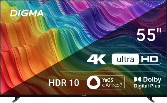 Телевизор 55" Digma DM-LED55UBB33, 3840x2160, DVB-T /T2 /C, HDMIx3, USBx2, WiFi, Smart TV, черный (DM-LED55UBB33)