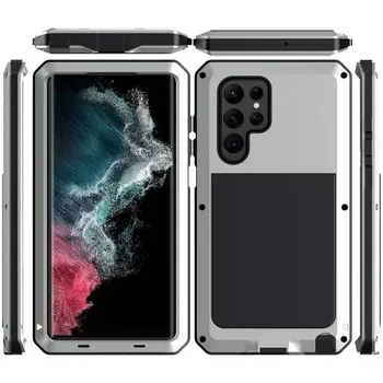 Роскошный чехол для Samsung S24 S23 S22 S21 S20 Ultra Plus Note 20 Ultra Heavy Duty Protection Doom Armor Metal Aluminum Cover Samsung S24 Ultra чёрный